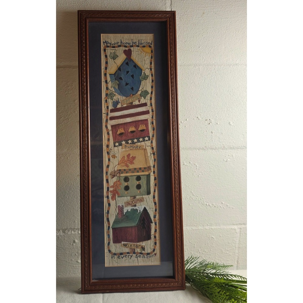 Vintage Home and Garden Party Seasonal Birdhouse Print May Our Home Be Blessed